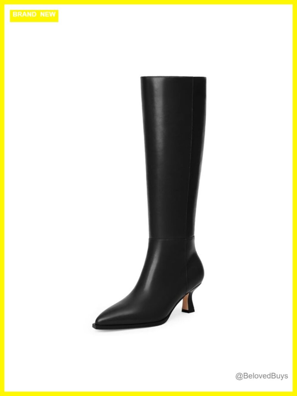 Knee High Faux Leather Kitten Heel Boots Pointy Toe Side Zip